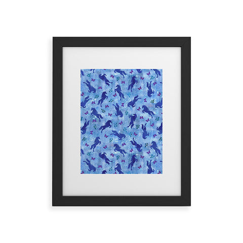 Schatzi Brown Unicorn Toss Light Blue Framed Art Print