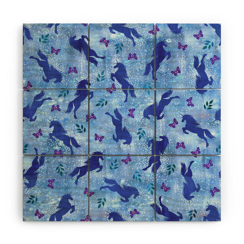 Schatzi Brown Unicorn Toss Light Blue Wood Wall Mural
