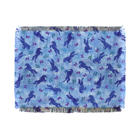 Schatzi Brown Unicorn Toss Light Blue Throw Blanket