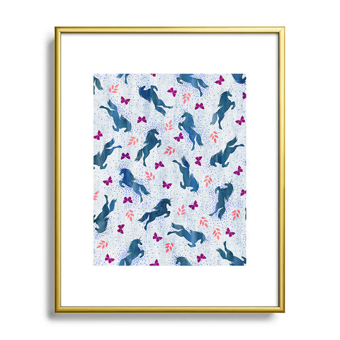 Schatzi Brown Unicorn Toss Light Linen Metal Framed Art Print