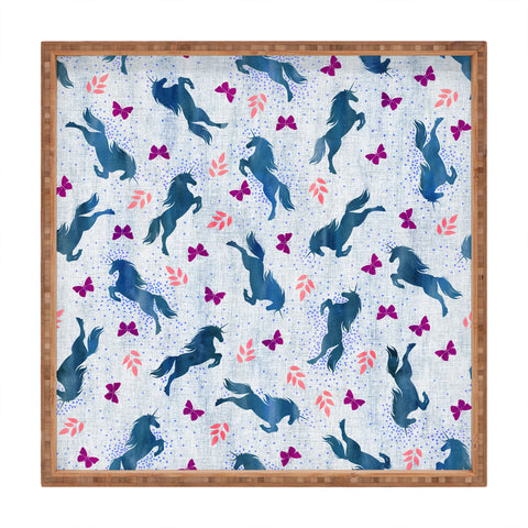 Schatzi Brown Unicorn Toss Light Linen Square Tray