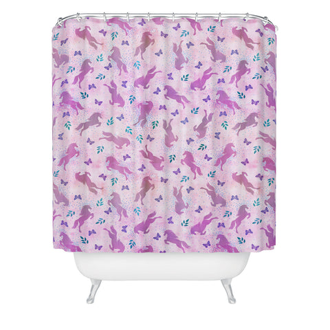 Schatzi Brown Unicorn Toss Pink Shower Curtain