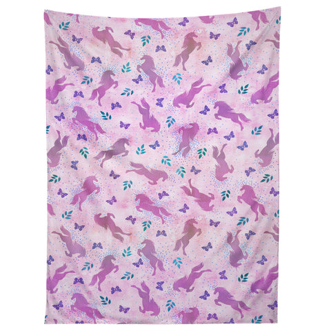 Schatzi Brown Unicorn Toss Pink Tapestry
