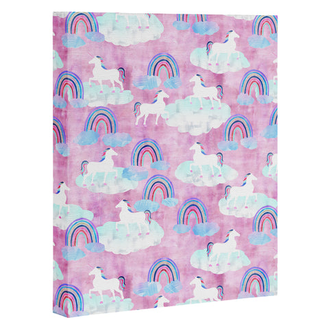 Schatzi Brown Unicorns and Rainbows Pink Art Canvas