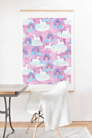 Schatzi Brown Unicorns and Rainbows Pink Art Print And Hanger