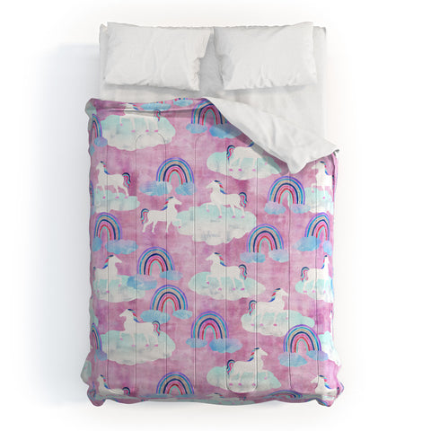 Schatzi Brown Unicorns and Rainbows Pink Comforter