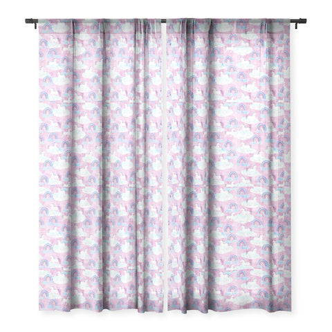 Schatzi Brown Unicorns and Rainbows Pink Sheer Window Curtain