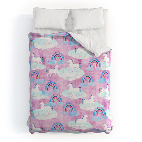 Schatzi Brown Unicorns and Rainbows Pink Duvet Cover
