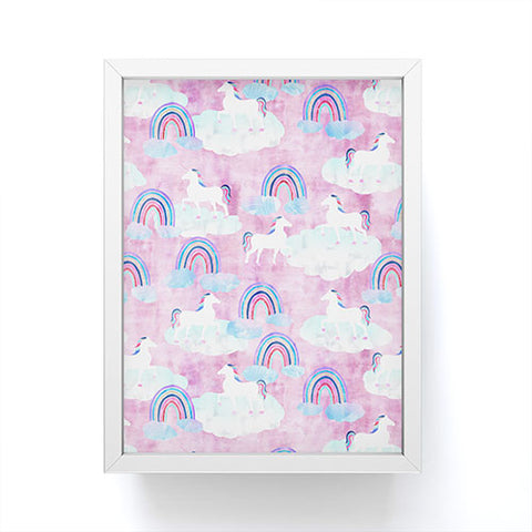 Schatzi Brown Unicorns and Rainbows Pink Framed Mini Art Print