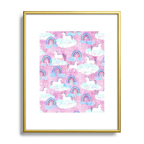 Schatzi Brown Unicorns and Rainbows Pink Metal Framed Art Print