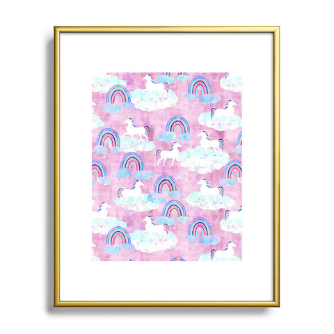 Schatzi Brown Unicorns and Rainbows Pink Metal Framed Art Print