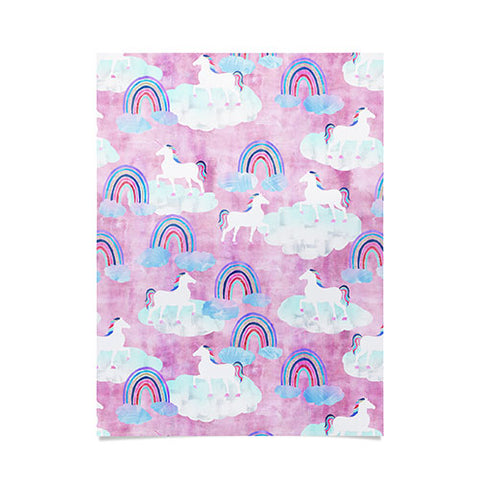 Schatzi Brown Unicorns and Rainbows Pink Poster