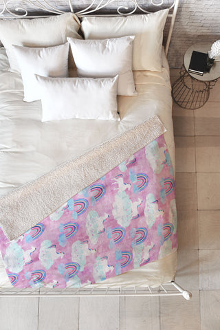 Schatzi Brown Unicorns and Rainbows Pink Fleece Throw Blanket