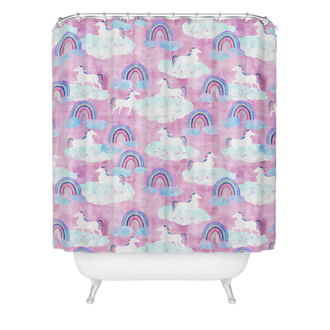 Schatzi Brown Unicorns and Rainbows Pink Shower Curtain