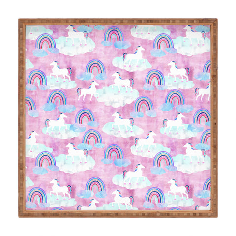 Schatzi Brown Unicorns and Rainbows Pink Square Tray