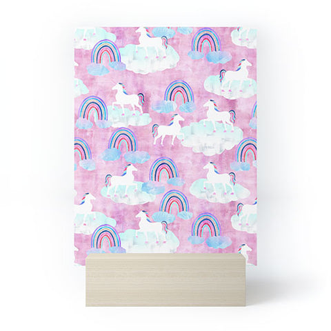 Schatzi Brown Unicorns and Rainbows Pink Mini Art Print