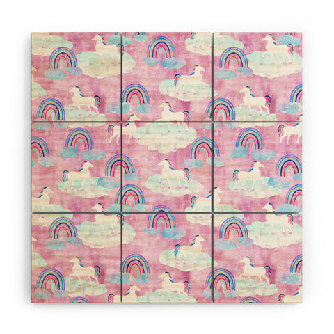 Schatzi Brown Unicorns and Rainbows Pink Wood Wall Mural