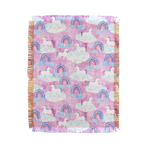 Schatzi Brown Unicorns and Rainbows Pink Throw Blanket