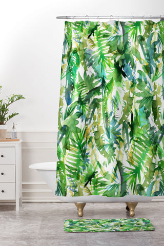 Schatzi Brown Vibe of the Jungle Green Shower Curtain And Mat
