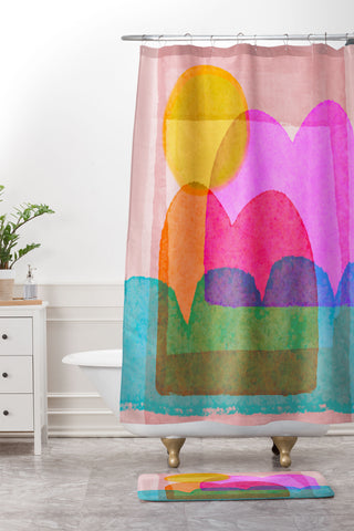 Sewzinski A Happy Place Shower Curtain And Mat