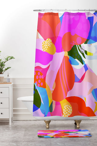 Sewzinski Abstract Florals I Shower Curtain And Mat