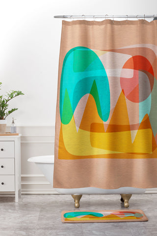 Sewzinski Abstract Mountain Landscape Shower Curtain And Mat