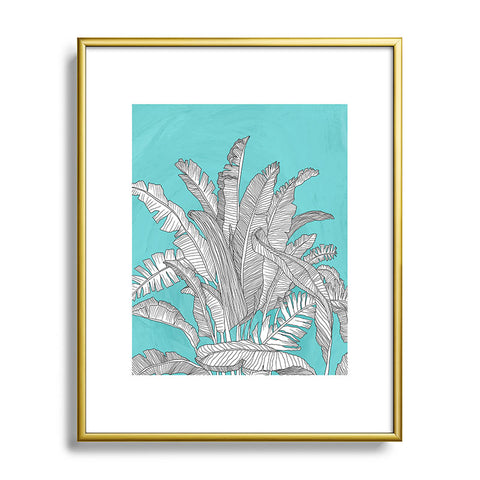 Sewzinski Banana Leaves on Blue Metal Framed Art Print