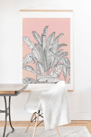 Sewzinski Banana Leaves on Pink Art Print And Hanger