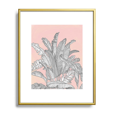 Sewzinski Banana Leaves on Pink Metal Framed Art Print