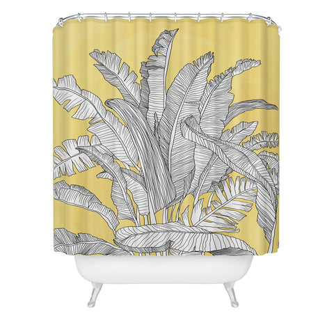 Sewzinski Banana Leaves on Yellow Shower Curtain