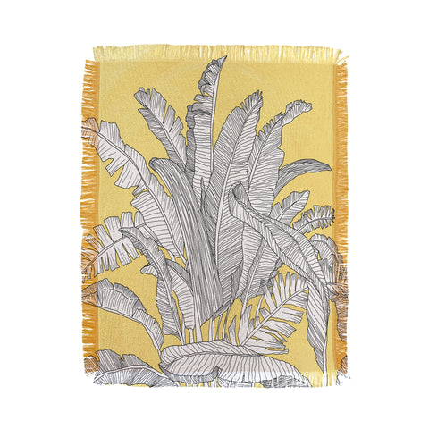 Sewzinski Banana Leaves on Yellow Throw Blanket
