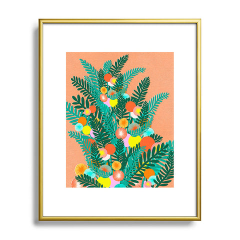 Sewzinski Berry Branches Green Orange Metal Framed Art Print