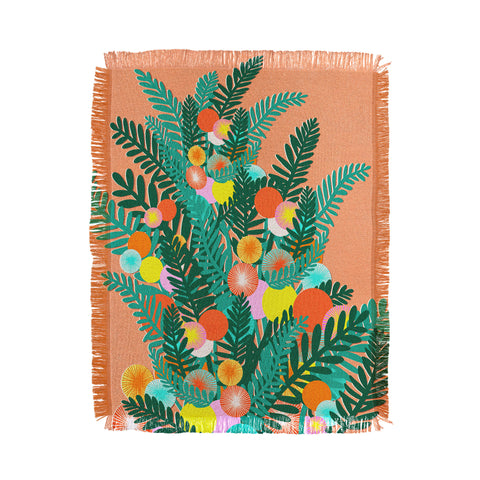 Sewzinski Berry Branches Green Orange Throw Blanket