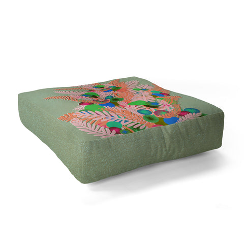 Sewzinski Berry Branches Pink Green Floor Pillow Square