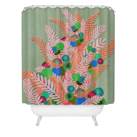 Sewzinski Berry Branches Pink Green Shower Curtain
