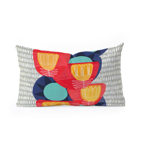 Sewzinski Big Flowers in Red and Blue Oblong Throw Pillow