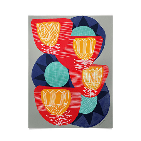 Sewzinski Big Flowers in Red and Blue Poster