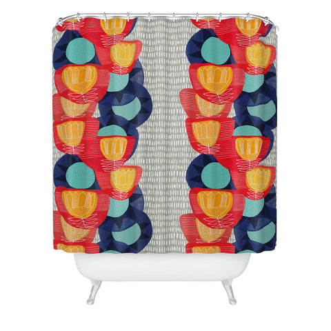 Sewzinski Big Flowers in Red and Blue Shower Curtain