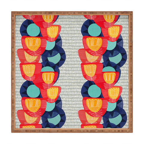 Sewzinski Big Flowers in Red and Blue Square Tray