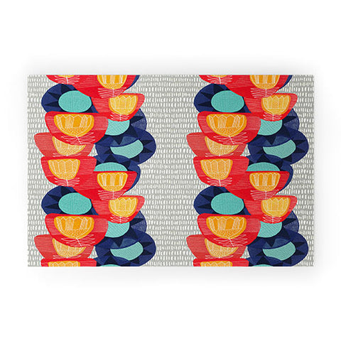 Sewzinski Big Flowers in Red and Blue Welcome Mat