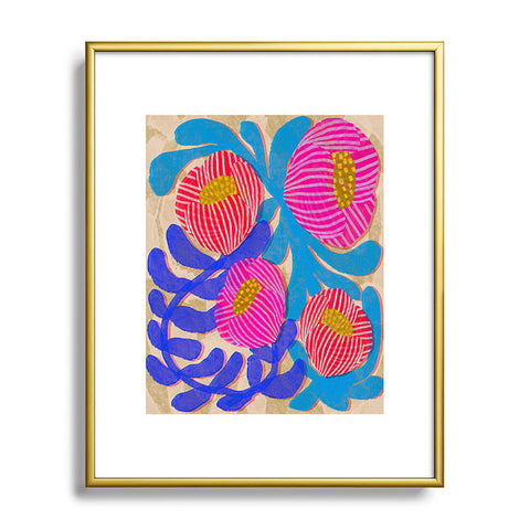 Sewzinski Big Pink and Blue Florals Metal Framed Art Print
