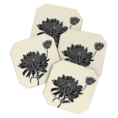 Sewzinski Black Chrysanthemum Coaster Set