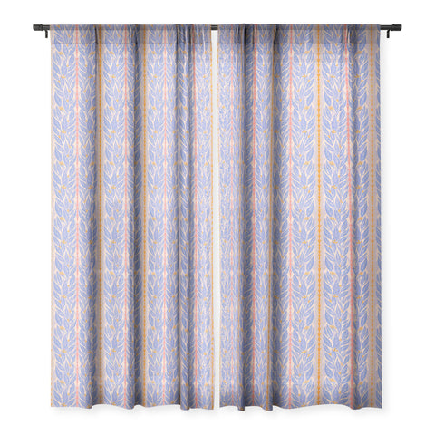 Sewzinski Blue Leaves on Lavender Sheer Window Curtain