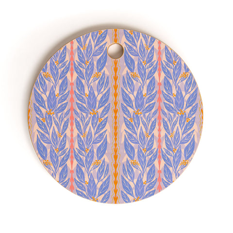 Sewzinski Blue Leaves on Lavender Cutting Board Round