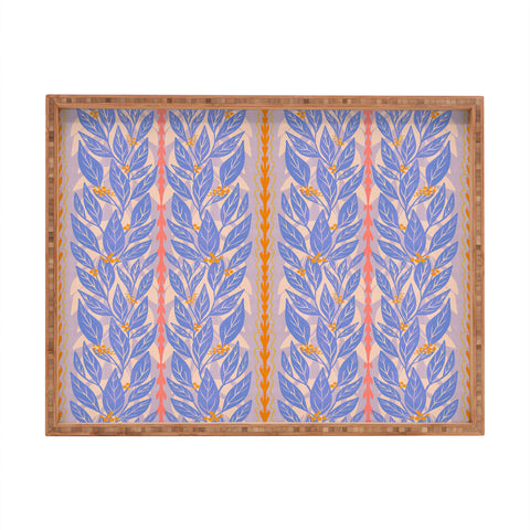 Sewzinski Blue Leaves on Lavender Rectangular Tray