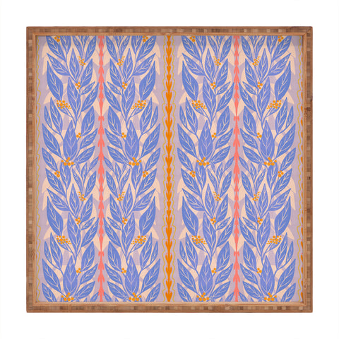 Sewzinski Blue Leaves on Lavender Square Tray
