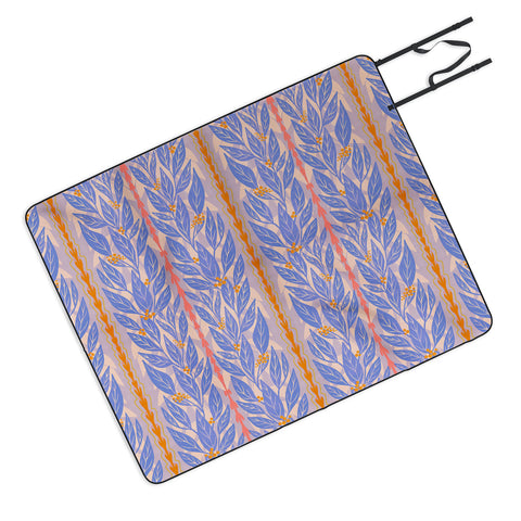 Sewzinski Blue Leaves on Lavender Picnic Blanket