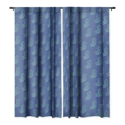 Sewzinski Blue Squiggles Pattern Blackout Window Curtain