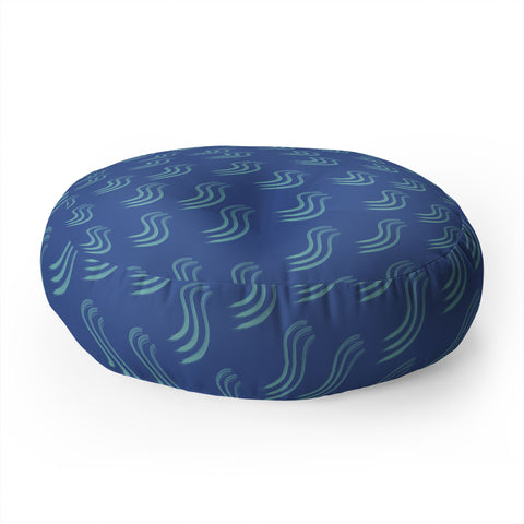 Sewzinski Blue Squiggles Pattern Floor Pillow Round