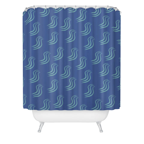 Sewzinski Blue Squiggles Pattern Shower Curtain